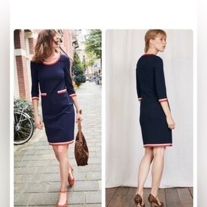 Boden Gloria Ponte Knit Navy Blue Retro Pink Red Trim Dress 8